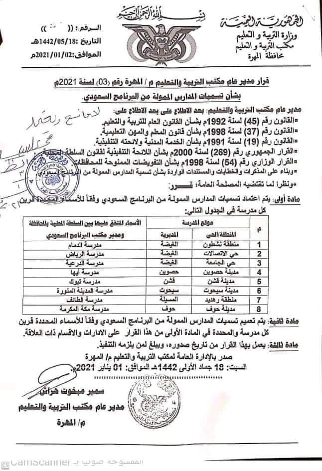 اجراءات رسمية تصبغ المهرة بهوية سعودية (وثيقة)